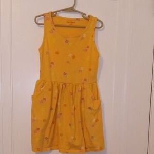 Cat & Jack Yellow Floral Sleeveless Knit Dress with Pockets girl 6/7